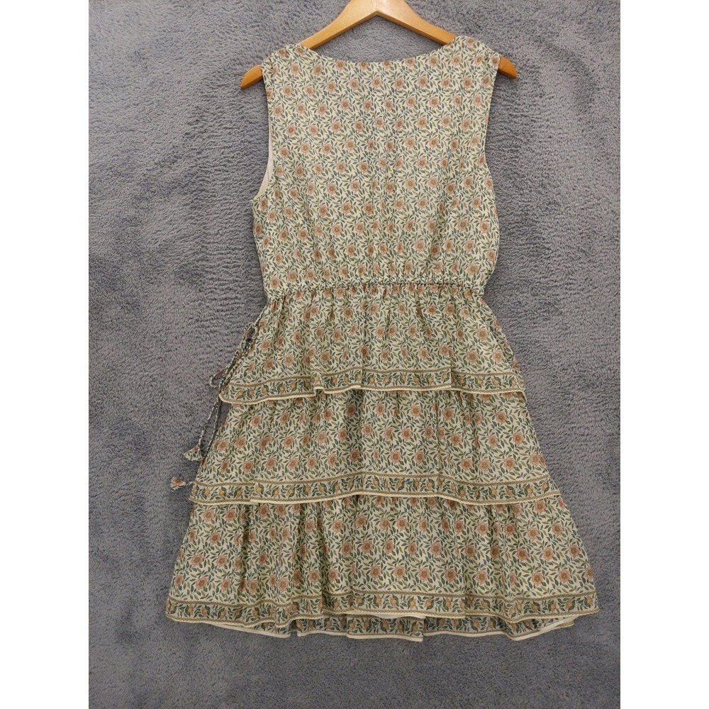 Max Studio Floral Tiered Mini Dress Sleeveless V-Neck Drawstring Waist Large - Picture 7 of 10